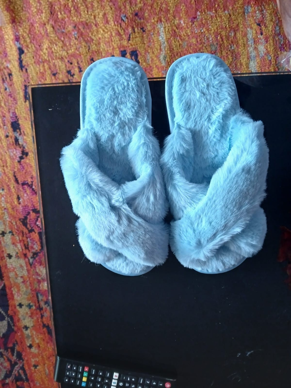 & Other Stories Light Blue Faux-Fur Crisscross Slide Slippers
